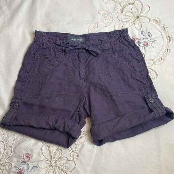 Mat de Misaine 100% linen drawstring pocketed cuff shorts - Picture 1 of 9